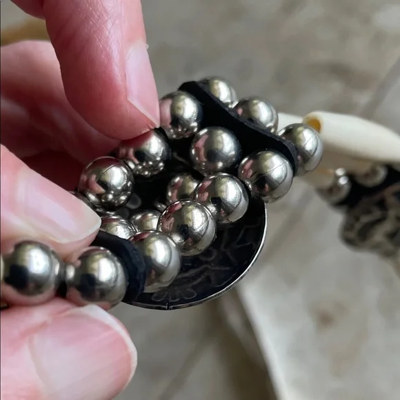 Concho Real leather Western Style Black Cream Belt Silver faux bone festival - Picture 13 of 16